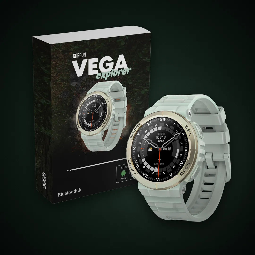 Caixa do Carbon Vega Explorer com o relógio